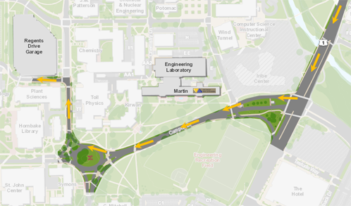 Driving map to Regents Drive Garage